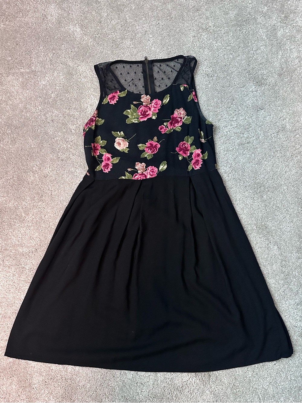 Xhilaration Black Midi Dress with Pink Rose Floral Bodice